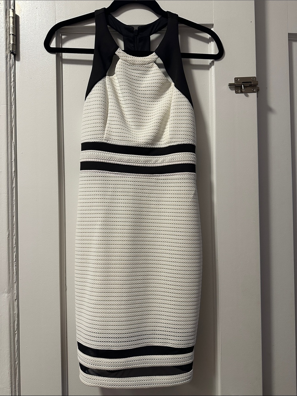 Guess White and Black Halter Bodycon Midi Dress